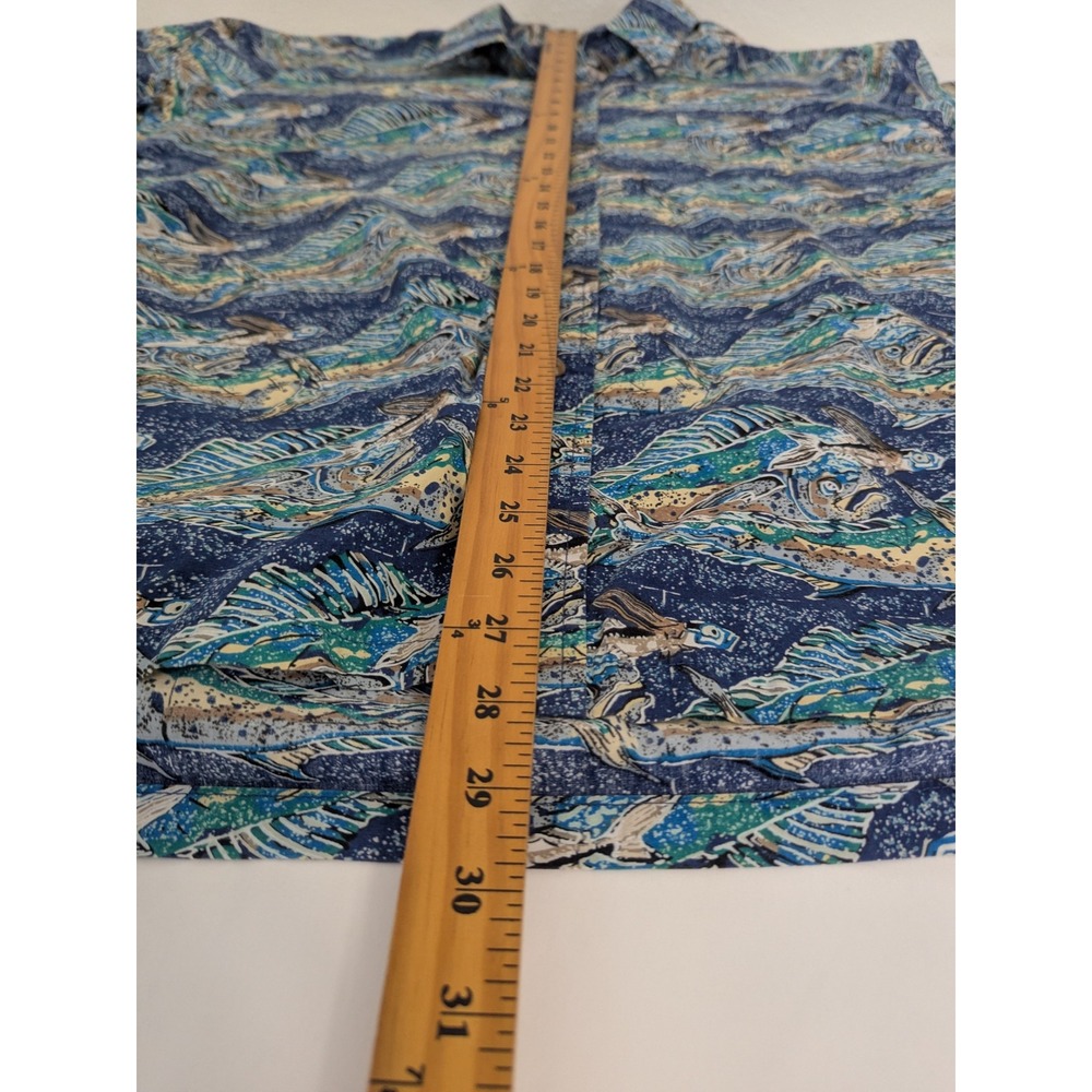 Kahala AVI Collection Mens XL Hawaiian Shirt Blue Flying Fish Cotton Hawaii - Picture 8 of 9